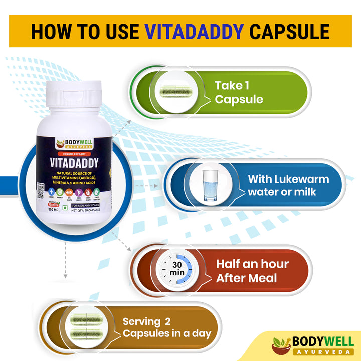 VitaDaddy Multivitamin (ABCDEK), Minerals and Amino Acids, 800mg, Veg. Capsules