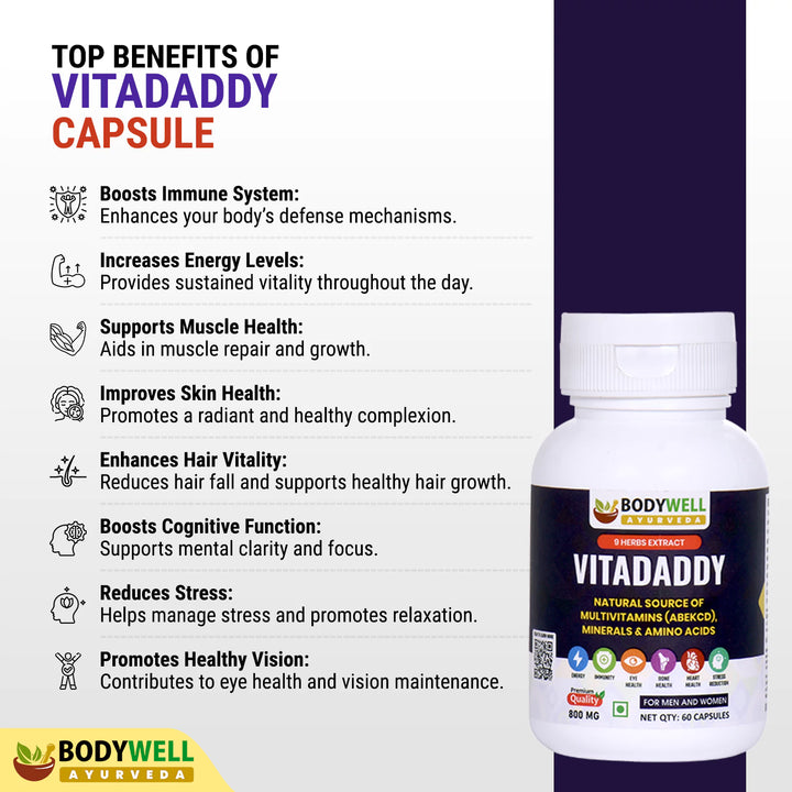 VitaDaddy Multivitamin (ABCDEK), Minerals and Amino Acids, 800mg, Veg. Capsules