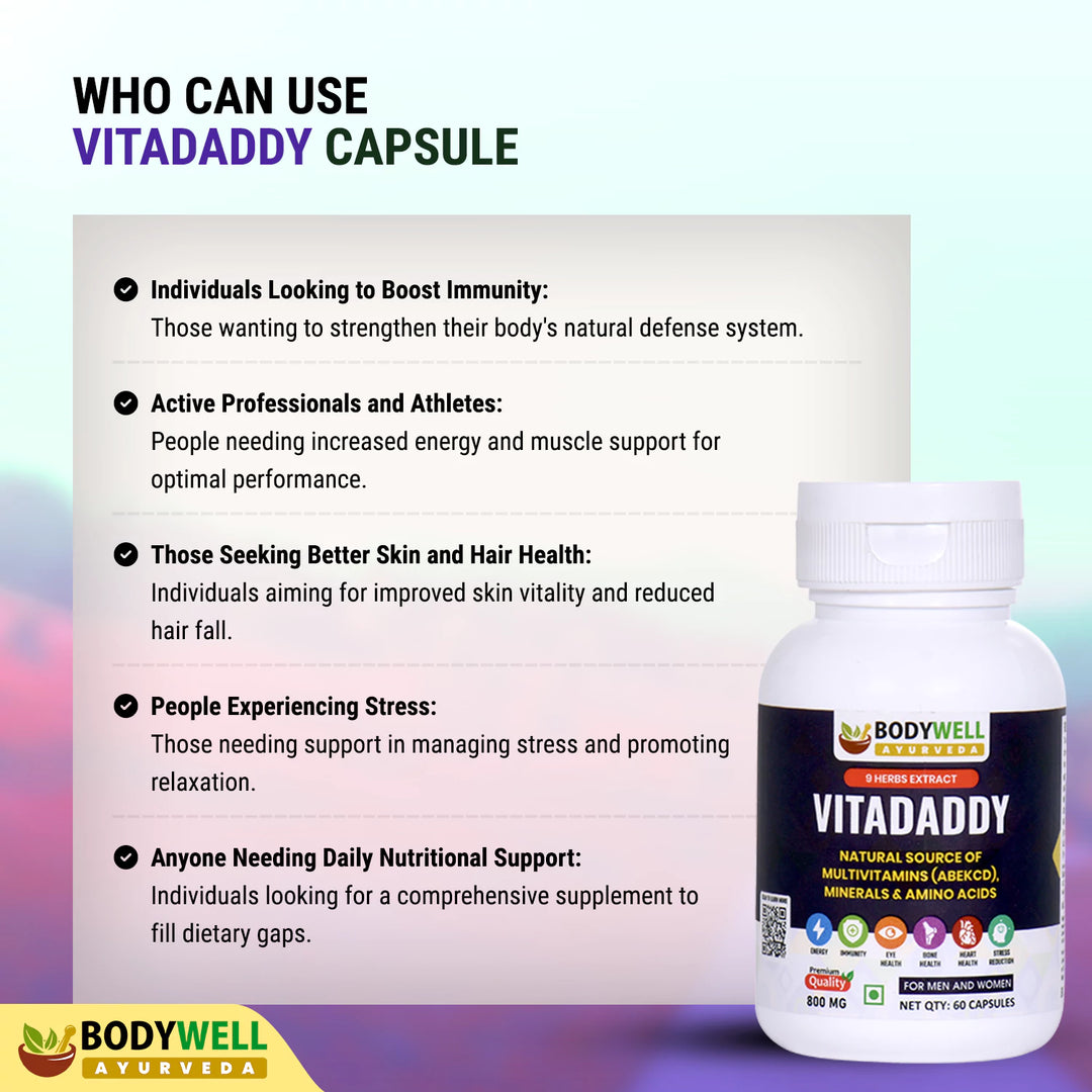 VitaDaddy Multivitamin (ABCDEK), Minerals and Amino Acids, 800mg, Veg. Capsules