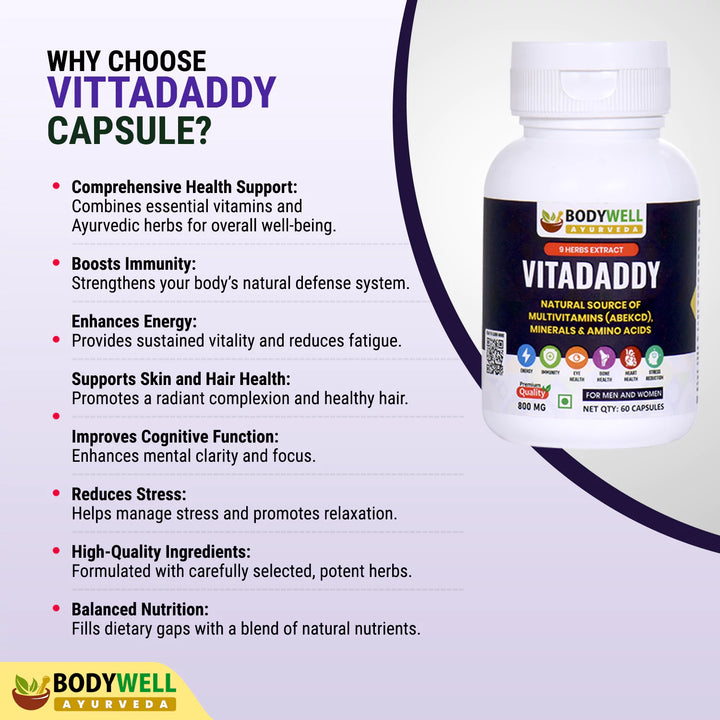 VitaDaddy Multivitamin (ABCDEK), Minerals and Amino Acids, 800mg, Veg. Capsules